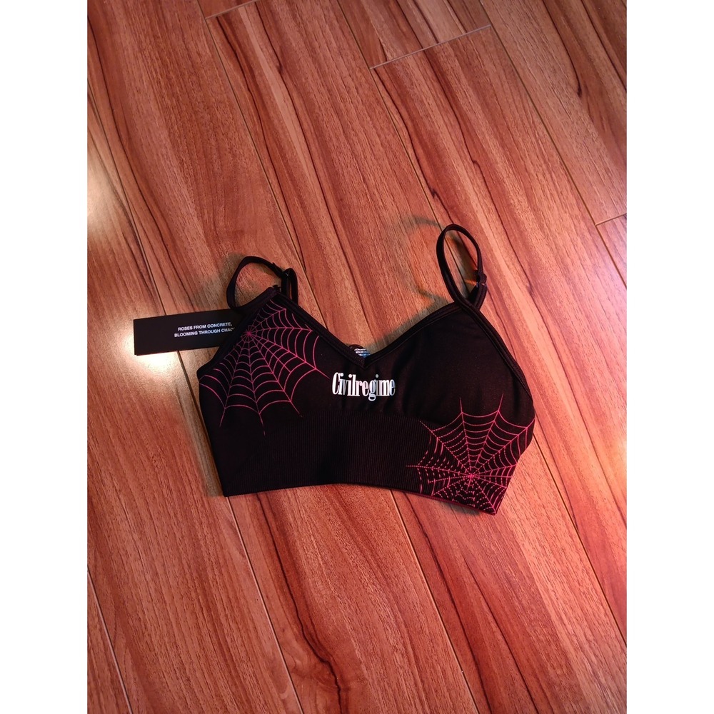 Civil Regime NWT Sz X-Small Women Sports Bra Spiderweb Gwen Black & Pink Xs Y2k